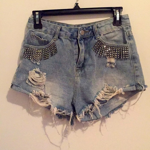 Pants - High Waisted Blue Jean Shorts